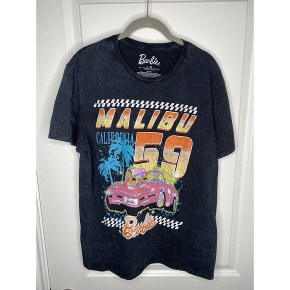 Barbie Tops - Barbie Malibu California 59 Pink Corvette Black Faded Unisex T-Shirt Size Large